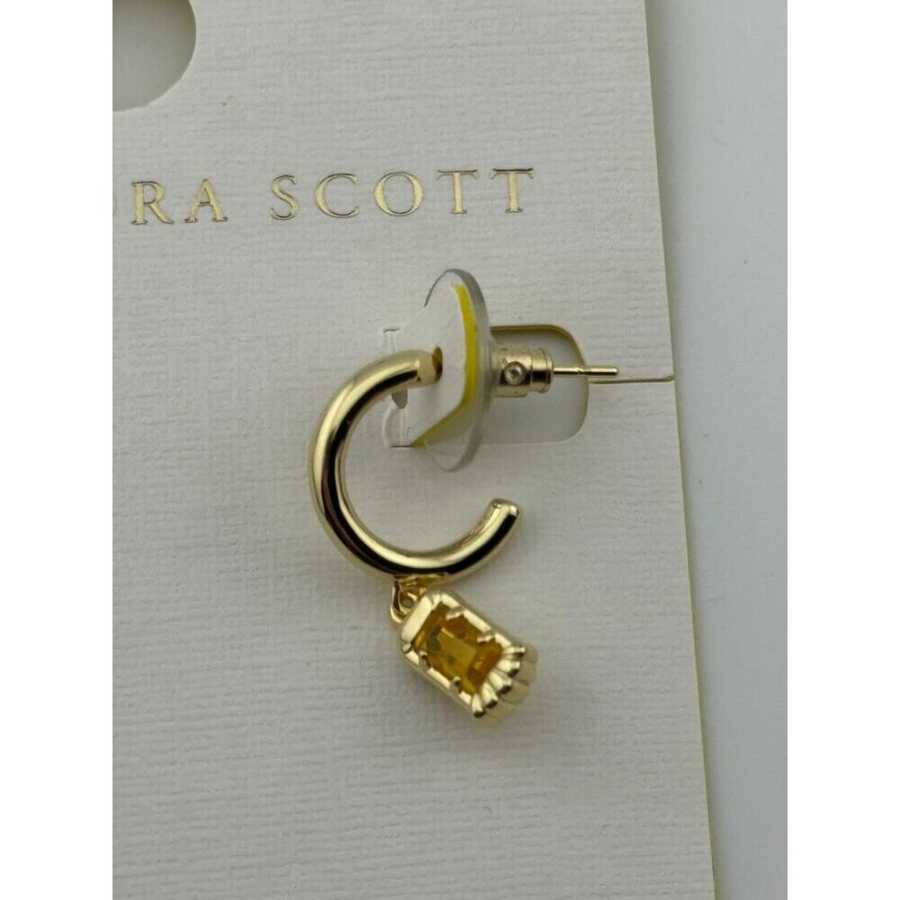Kendra Scott Serena Gold Tone Huggie Earrings Yellow Opalite